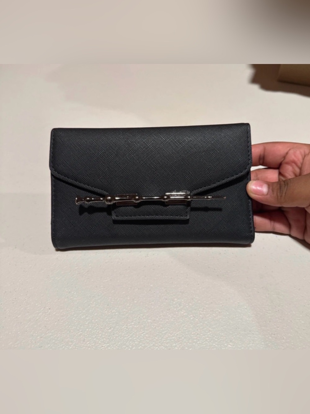 Harry Potter Black Leather Envelope Clutch with Silver Bar Accent